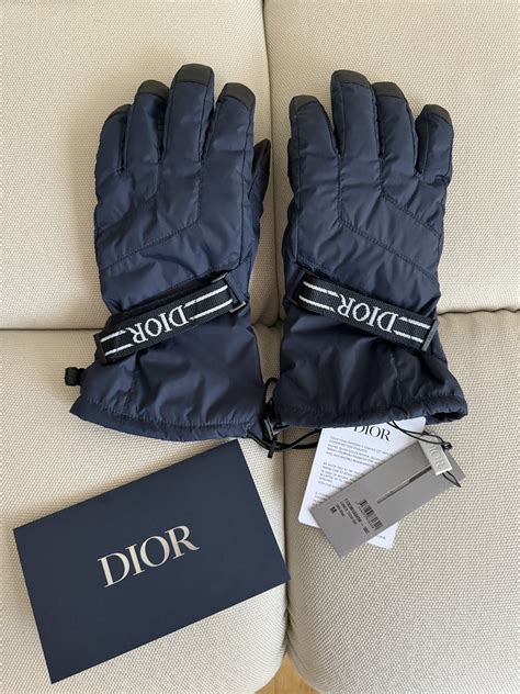 Ski Gloves with 'DIOR' Band Navy Blue and Black Technical Fabric